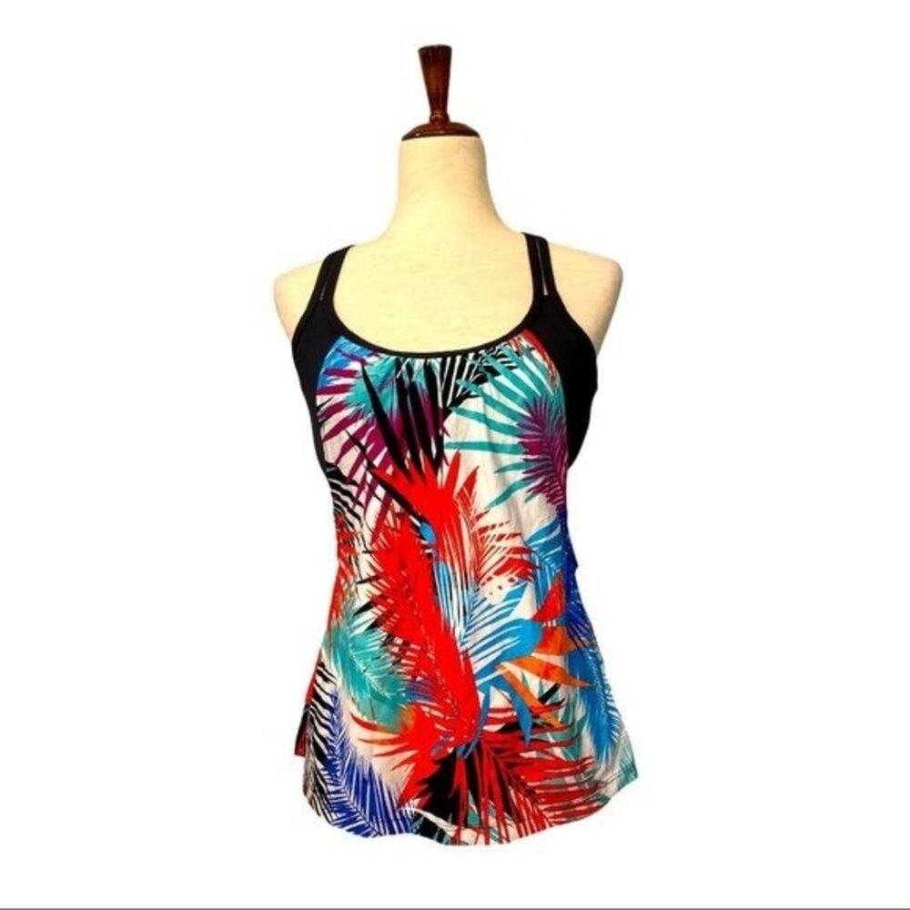 Jag Tankini TopTropical Palm Leaves Criss Cross Back Underwire Support 34D/DD